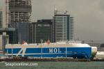 ID 11601 BELUGA ACE (2018/63115grt/15425dwt/IMO 9777802) - the first of Mitsui’s new generation of FLEXIE-class vehicle carriers and sporting the new company livery, alongside in Auckland during her maiden...