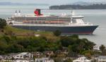 ID 10016 QUEEN MARY 2 (2003/148528grt/IMO 9241061) rounding North Head as she arrives in Auckland a day earlier than scheduled. Rough weather further south left in the trail of former Tropical Cyclone Pam...