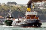 ID 9930 WILLIAM C. DALDY (1935/348grt/IMO 5390345) - Auckland's preserved steam tug, rounds the second mark in the 2015 Auckland Anniversary Day regatta tug race. She is closely followed by the 65'...