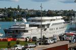 ID 7915 WETA (U-77) alongside at the superyacht facility in St. Marys Bay, Auckland, New Zealand where she is being finished off after being towed across the Pacific from her Chilean builders.