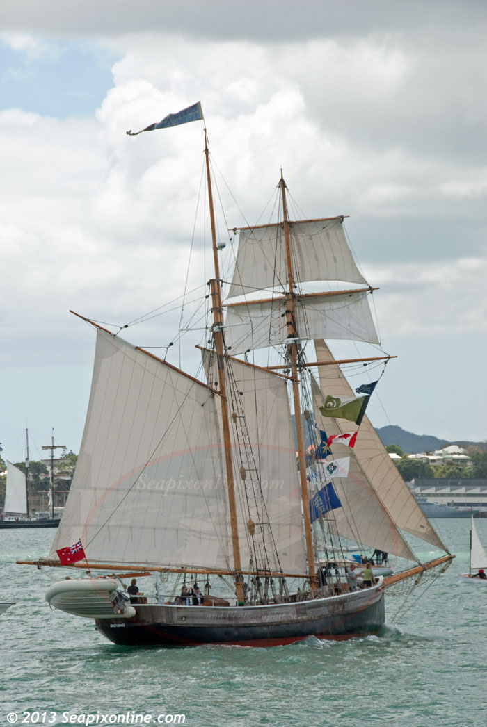 R. TUCKER THOMPSON (NZ) under full sail. 28 October 2013. Photo by Â© 2013 SeapixOnline.com
