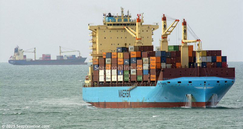 MAERSK YOSEMITE (IMO 9943102/42799gt/49935dwt/TEU 3500) - launched in January 2024, arrived in Auckland, NZ this afternoon for her maiden call at the end of a cross-Pacific passage from Long Beach, California.
She is one of ten ships of this class built by Jiangsu Newyangzi Shipbuilding of China. 
Owned by Harmonize Field Pte and managed by San Star Shipping Pte both of Singapore, she is operated by Maersk and will head for Sydney tomorrow afternoon. 25 April 2025. Photo by Â© 2025 SeapixOnline.com