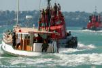 ID 8611 BONDI BELLE (1898) once used as a log tug at Opua in the Bay of Islands and later the Hokianga, NZ around the turn of the 20th century, trails Thomson Towboats' MAHIA and CHRISTINE MARY on the...