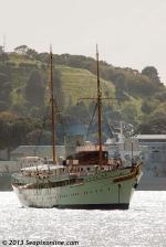 ID 9212 NAHLIN (1930, ex-LUCEAFARUL, LIBERTATEA, NAHLIN) - The superyacht NAHLIN, last seen in New Zealand waters in 1930 the year of her completion for owner Lady Henrietta Yule, lays at anchor in Auckland's...
