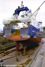 ID 8870 PAERANGI (3553grt/71.5 metres) operated by Sealord of Nelson, NZ, she is one of a fleet of factory stern trawlers and is seen in drydock at the Babcock NZ drydock, Auckland, NZ. Sealord sold the...