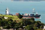ID 10067 SPIRIT OF CANTERBURY (2005/9910grt/1118-TEU/IMO 9319557, ex-SEA PIONEER, OLYMPIAN RACER, SINOTRANS TOKYO) - Pacifica Shipping's Turkish-built container ship rounding North Head as she arrives in...