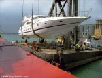 ID 10412 WIRDUM (1993/2446grt/IMO 9051210, EX-SAAR BREDA. Renamed HAVSTEIN, FORTUNA) loading Sunseeker motor yachts at Southampton, England.