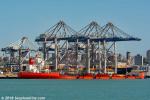 ID 11472 ZHEN HUA 25 (1988/38255grt/49099dwt/IMO 8700242, ex-YELLOW SEA) alongside at Auckland's new deep-water Fergusson Wharf North berth with the first of the three new generation container cranes having...